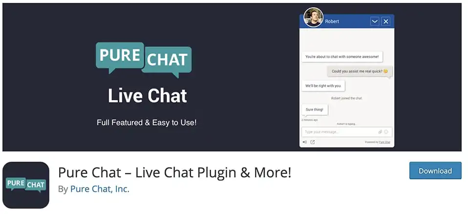 Pure Chat Plugin chatbot for website