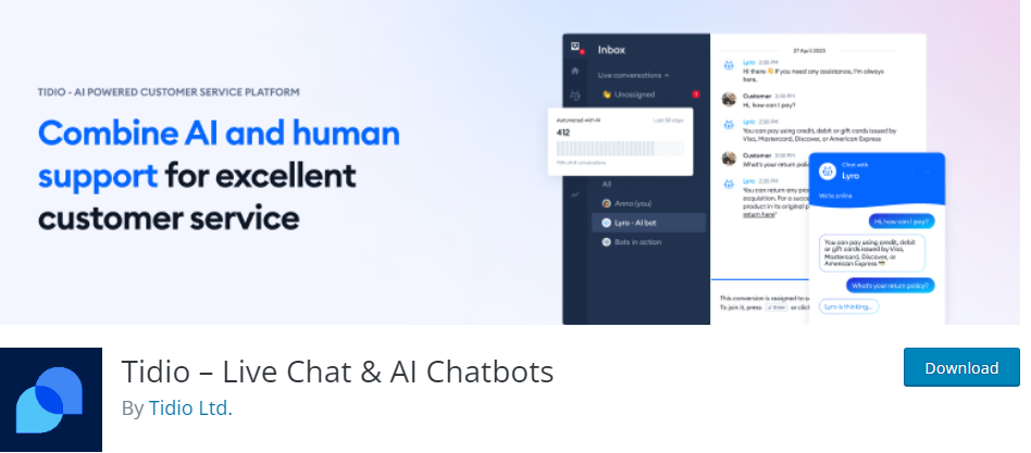 Tidio Live Chat chatbot for website